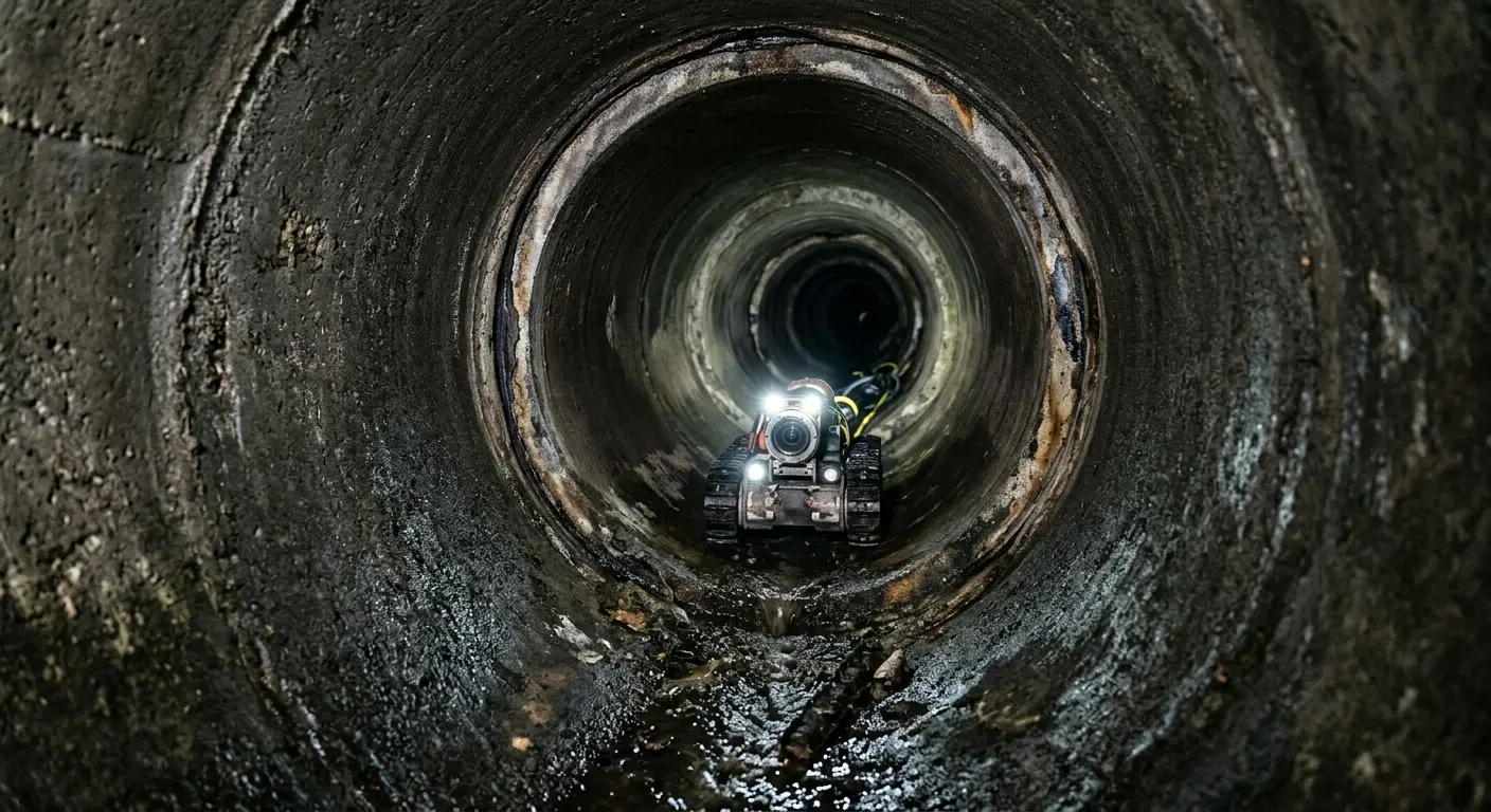 Robotic sewer camera inspecting pipe interior for Sewer Line Cleaning in Horace